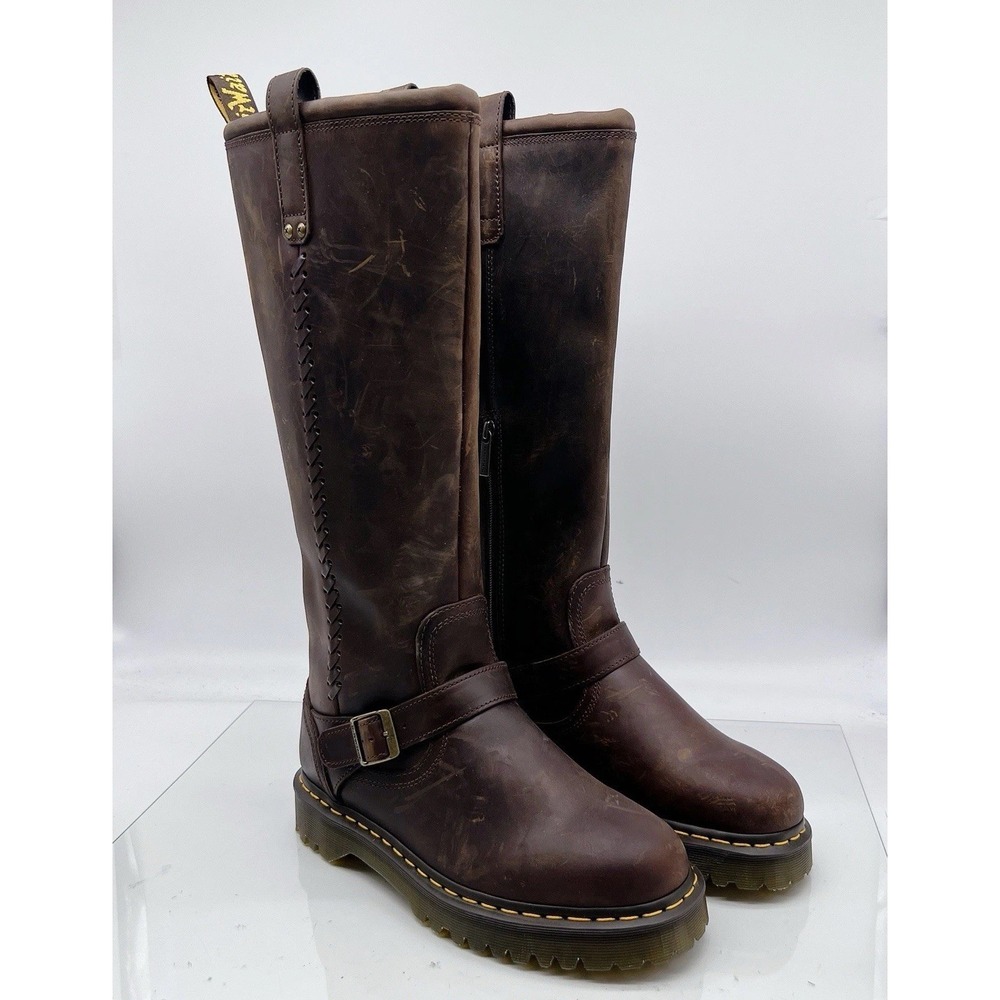 Dr. Martens Anistone Knee High Combat Biker Boots Brown Leather US W 11 M 10 - Picture 3 of 14